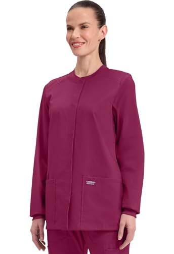 Cherokee Scrub for Women Snap Front Jacket with 3 Pockets, Fade Resistant, 2-Way Stretch, Soft & Durable Fabric - WW340, S, Wine - Image 3