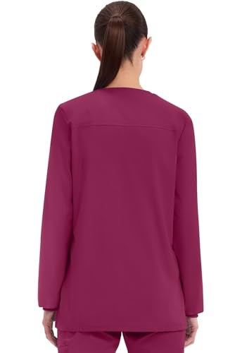 Cherokee Scrub for Women Snap Front Jacket with 3 Pockets, Fade Resistant, 2-Way Stretch, Soft & Durable Fabric - WW340, S, Wine - Image 4