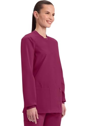 Cherokee Scrub for Women Snap Front Jacket with 3 Pockets, Fade Resistant, 2-Way Stretch, Soft & Durable Fabric - WW340, S, Wine - Image 5