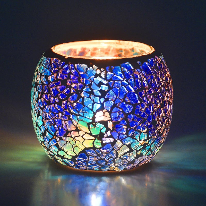 Rancco Scented Candle Holder Mosaic Glass Tea Light Holder,Handmade Romantic Glass Tealight Candle Holder for Aromatherapy,Party DÃ©cor(NO Candles),Also Used as Vase,Pen Holder,Potted Plants Bowl (Blue) - Image 1