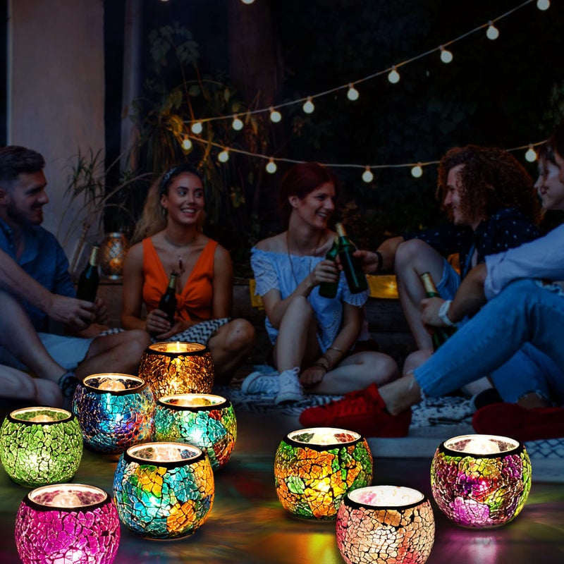 Rancco Scented Candle Holder Mosaic Glass Tea Light Holder,Handmade Romantic Glass Tealight Candle Holder for Aromatherapy,Party DÃ©cor(NO Candles),Also Used as Vase,Pen Holder,Potted Plants Bowl (Blue) - Image 3