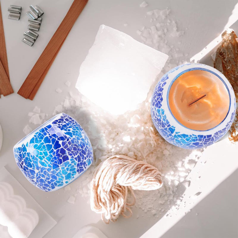 Rancco Scented Candle Holder Mosaic Glass Tea Light Holder,Handmade Romantic Glass Tealight Candle Holder for Aromatherapy,Party DÃ©cor(NO Candles),Also Used as Vase,Pen Holder,Potted Plants Bowl (Blue) - Image 4