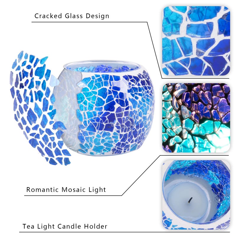 Rancco Scented Candle Holder Mosaic Glass Tea Light Holder,Handmade Romantic Glass Tealight Candle Holder for Aromatherapy,Party DÃ©cor(NO Candles),Also Used as Vase,Pen Holder,Potted Plants Bowl (Blue) - Image 5