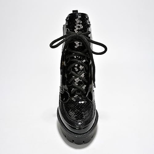 Cape Robbin Nell Heeled Boots for Women Sparkly Sequin Platform Chelsea Boots Women - Chunky Block Heels with Sequined Tongue and Heel - Stylish Glitter Ankle Boots for Women - Black Size 8.5 - Image 4