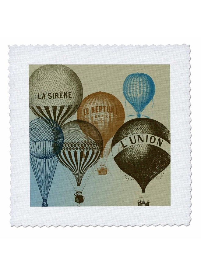 3DROSE qs_178940_4 Vintage French Hot Air Balloons Quilt Square, 12 by 12" - Image 1