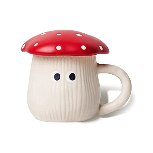 RESVUGA Cute Mushroom Mug with Lid Handmade Glaze Cover  Eyes Safety Matt Ceramic Milk Mugs 12 oz Cartoon Tea Cup Best Gifts for Women  Girls