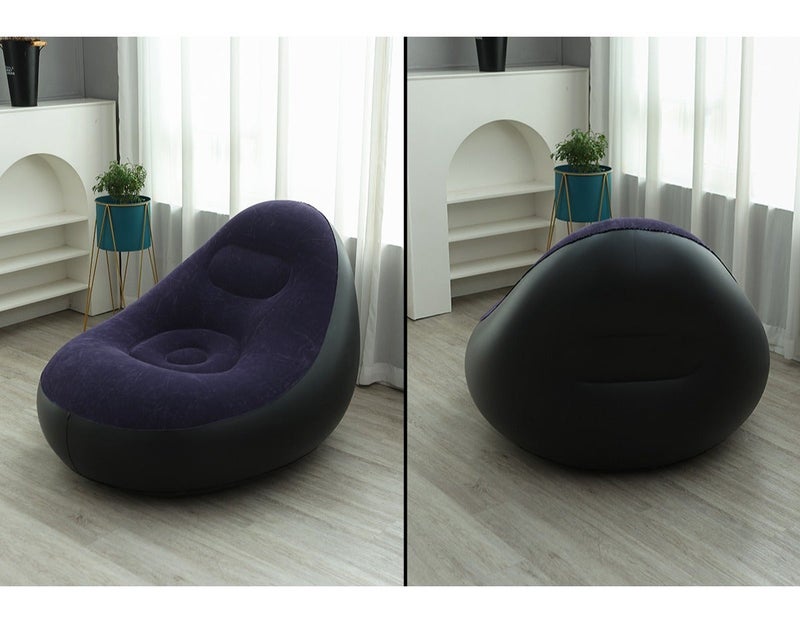 PVC Flocked Inflatable Lazy Sofa with Foot Stool, Foldable Single Person Recliner Sofa Chair with Air Pump - Image 3
