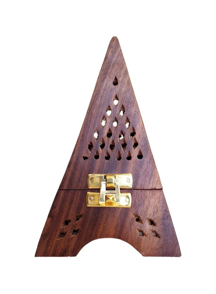 Elegant Pyramid-Shaped Wooden Bakhoor Burner – Unique Eiffel Tower Design for Home Fragrance & Decor (Brown, 8.4 x 8.4 x 15 cm - Image 1