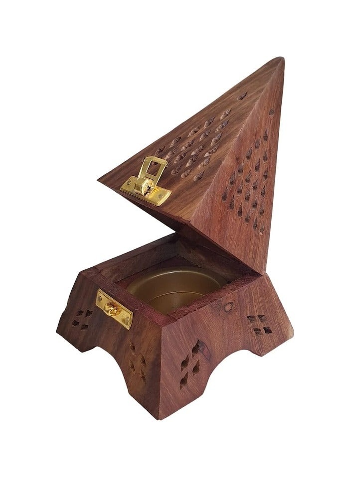 Elegant Pyramid-Shaped Wooden Bakhoor Burner – Unique Eiffel Tower Design for Home Fragrance & Decor (Brown, 8.4 x 8.4 x 15 cm - Image 2