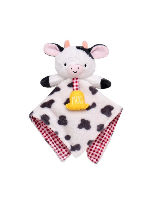 Plush13 In. Snuggle Buddy Blanket With Crinkle, Rattle And Satin, Farm Cow, Black And White With Red Gingham