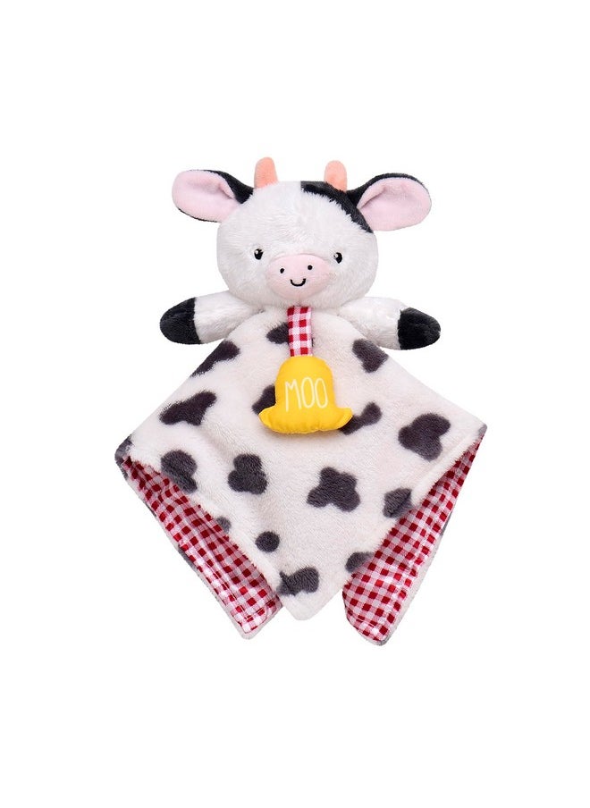 Baby Starters - Plush13 In. Snuggle Buddy Blanket With Crinkle, Rattle And Satin, Farm Cow, Black And White With Red Gingham - Image 1