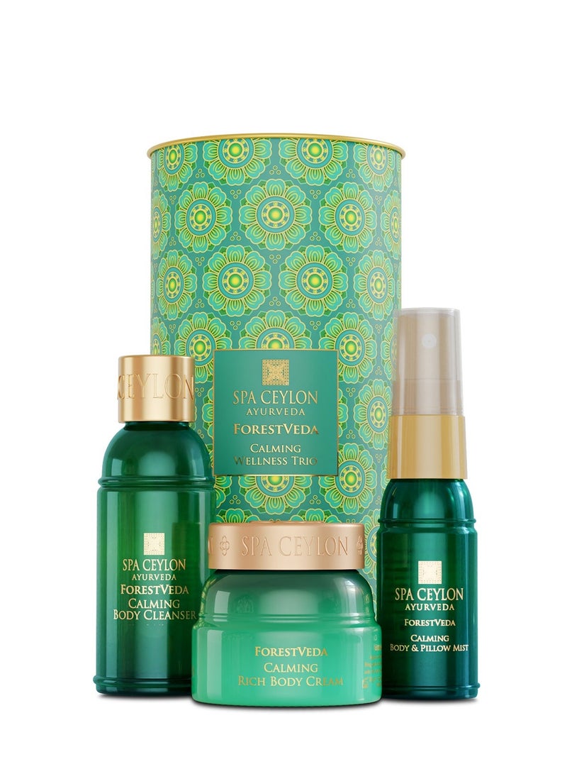 SPA CEYLON ForestVeda Calming Wellness Trio – Pampering Kit with Natural Ingredients, Ayurvedic Gift Set with Shower Gel, Body Cream & Pillow Mist - Image 1