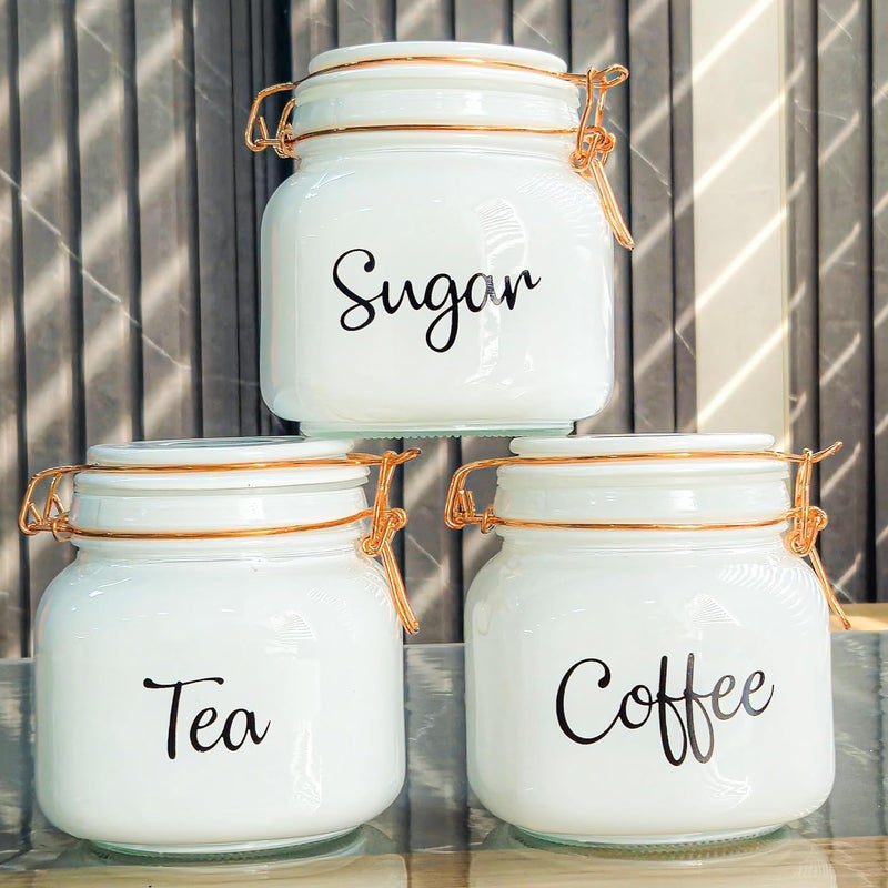 HAPPY BORN Glass Food Storage Airtight Tea Coffee Sugar Containers for Kitchen Storage Container with Lid For Tea Coffee Sugar Dry Fruit jars Storage Box Set of 3 - Image 1