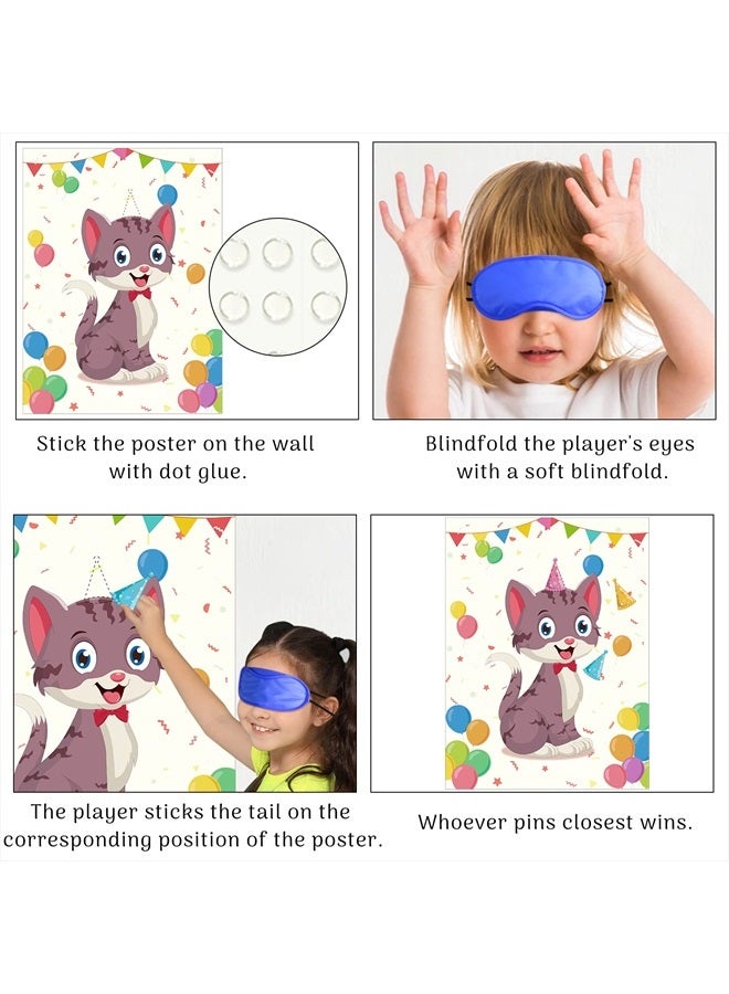 Morcheiong Pin The Tail on The Cat Birthday Party Game with 48 Hats, Cat Themed Birthday Party Favors Supplies Decorations for Kids - Image 4