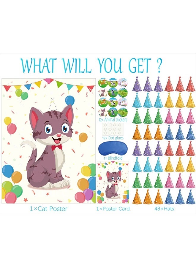 Morcheiong Pin The Tail on The Cat Birthday Party Game with 48 Hats, Cat Themed Birthday Party Favors Supplies Decorations for Kids - Image 3
