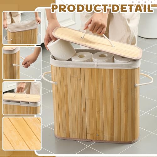Leinuosen Bamboo Toilet Paper Storage Basket 8 Gallons30 L Toilet Paper Organizer Holder with Lid Waterproof for Kitchen Bathroom HomeBeigeRegular - Image 3