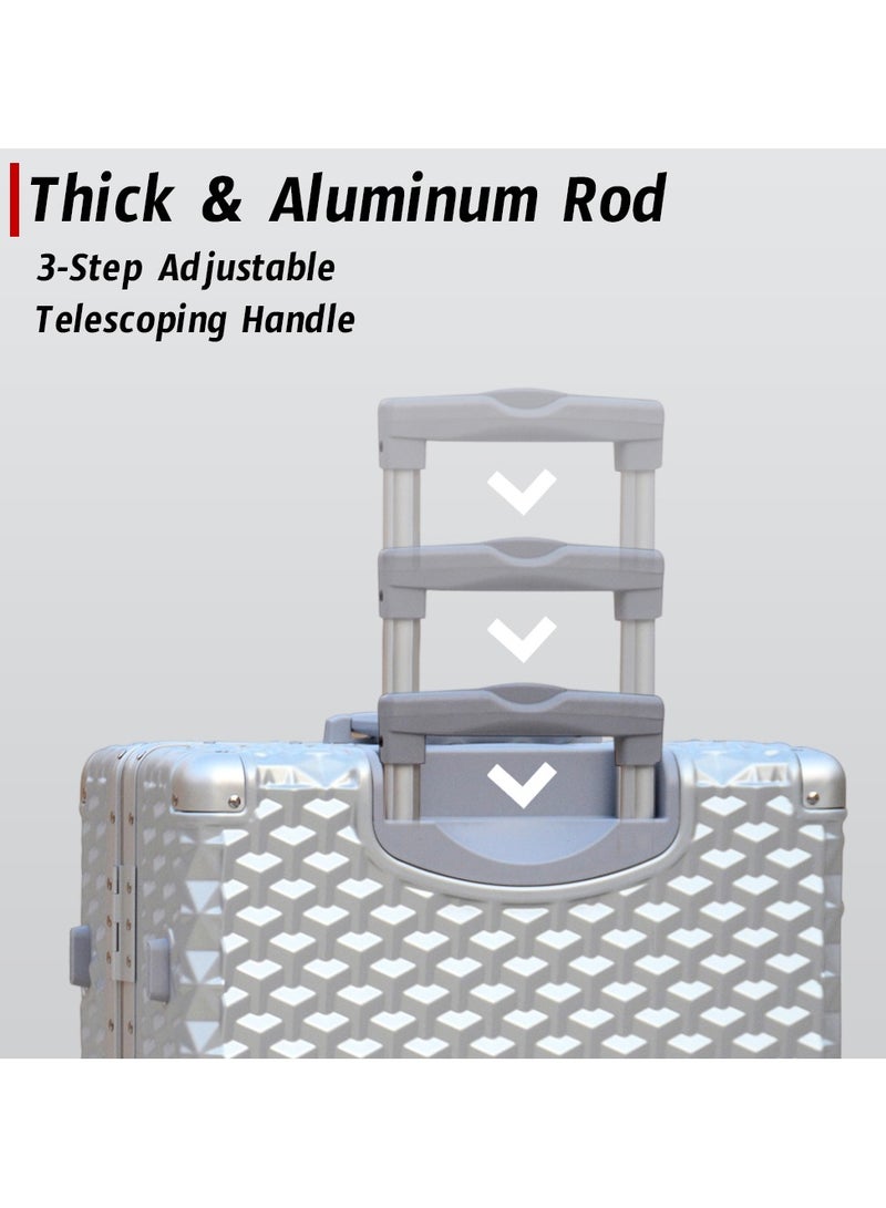 Aluminum Luggage 24"(20-25KG) Checked In Unbreakable Fashion Travel Trolley Suitcase, Polycarbonate Hard Shell Suitcase with 360° Double Spinner Wheels