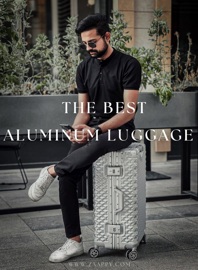 Aluminum Luggage 24"(20-25KG) Checked In Unbreakable Fashion Travel Trolley Suitcase, Polycarbonate Hard Shell Suitcase with 360° Double Spinner Wheels