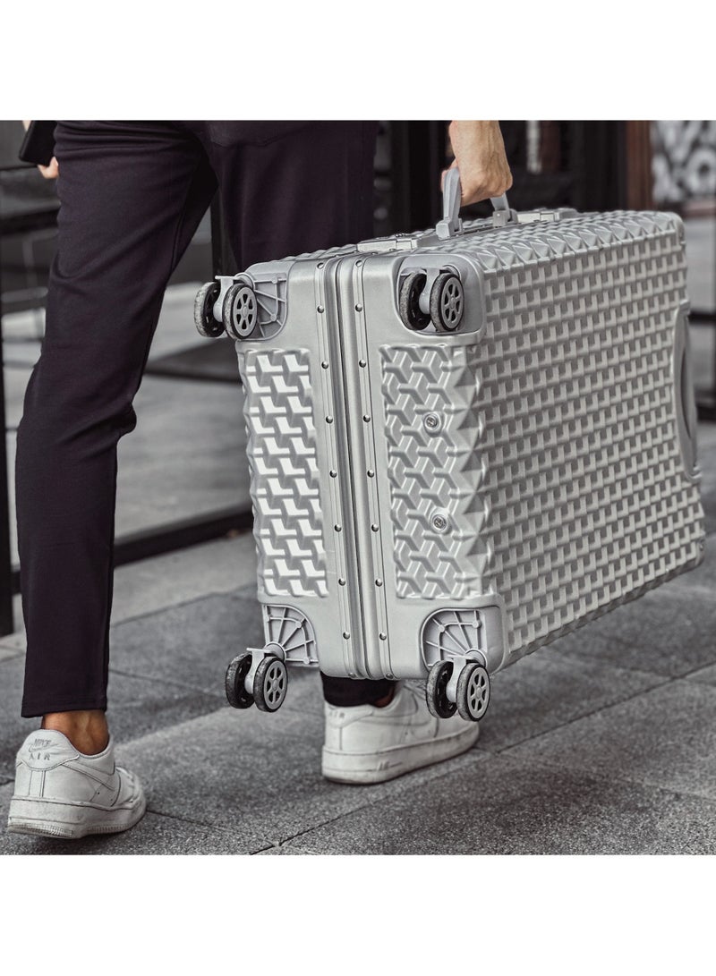 Aluminum Luggage 24"(20-25KG) Checked In Unbreakable Fashion Travel Trolley Suitcase, Polycarbonate Hard Shell Suitcase with 360° Double Spinner Wheels