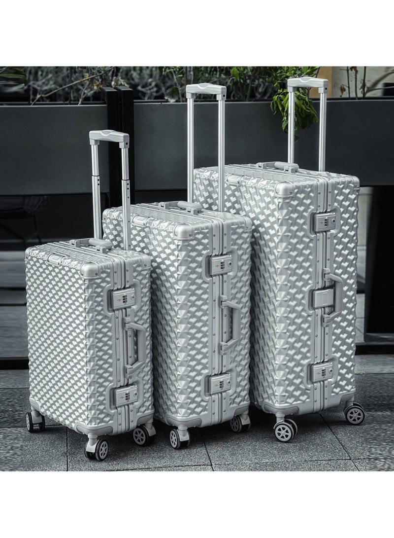 Aluminum Luggage 24"(20-25KG) Checked In Unbreakable Fashion Travel Trolley Suitcase, Polycarbonate Hard Shell Suitcase with 360° Double Spinner Wheels