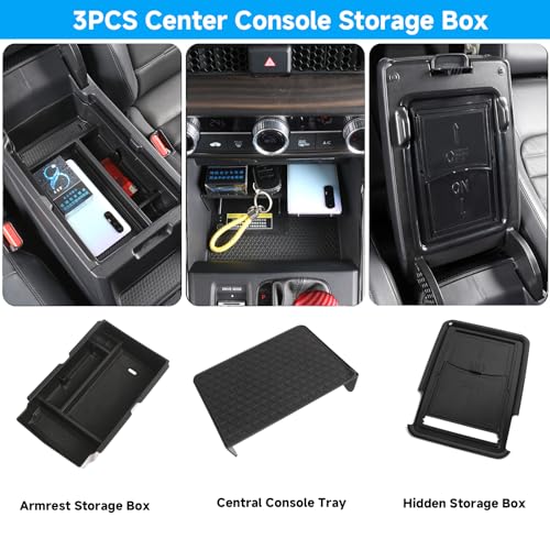 Bercicci 3PCS Center Console Organizer Compatible with Honda CRV 2026 2025 2024 2023 Accessories Hybrid (Include HEV) Armrest Hidden Storage Box Center Console Tray - Image 2