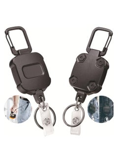 Generic 2 Pack Retractable Badge Holder,  Id Badge Holders with Heavy Duty Carabiner Reel Clip, Retractable Key Holder with 60 Cm Steel Retractable, Hold Up to 15 Keys and Tools Black  - Image 1
