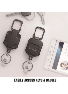 Generic 2 Pack Retractable Badge Holder,  Id Badge Holders with Heavy Duty Carabiner Reel Clip, Retractable Key Holder with 60 Cm Steel Retractable, Hold Up to 15 Keys and Tools Black  - Image 2