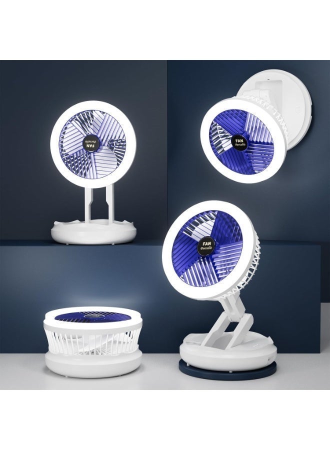 مروحة تربو، جهاز تدوير هواء بـ 4 سرعات مع ضوء، مروحة قابلة للطي ببطارية مع إضاءة للمنزل والمكتب والأماكن الخارجية والسقف ويثبت على الحائط  (أبيض) (مع إضاءة)-2546 - Image 2