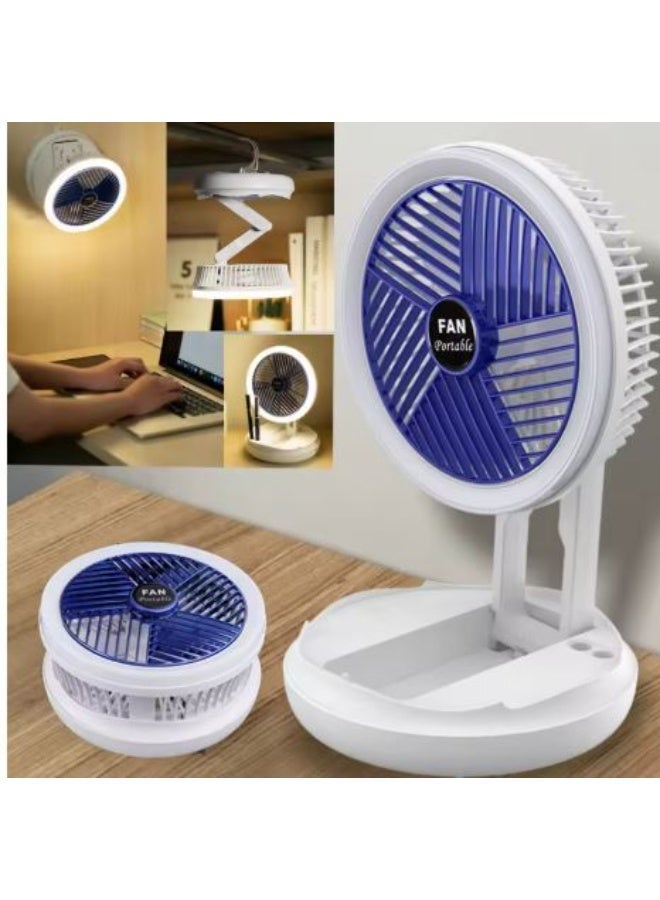 مروحة تربو، جهاز تدوير هواء بـ 4 سرعات مع ضوء، مروحة قابلة للطي ببطارية مع إضاءة للمنزل والمكتب والأماكن الخارجية والسقف ويثبت على الحائط  (أبيض) (مع إضاءة)-2546 - Image 3