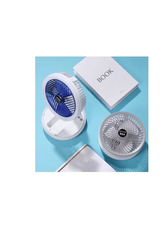 مروحة تربو، جهاز تدوير هواء بـ 4 سرعات مع ضوء، مروحة قابلة للطي ببطارية مع إضاءة للمنزل والمكتب والأماكن الخارجية والسقف ويثبت على الحائط  (أبيض) (مع إضاءة)-2546 - Image 1