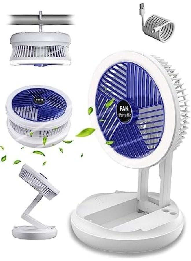 مروحة تربو، جهاز تدوير هواء بـ 4 سرعات مع ضوء، مروحة قابلة للطي ببطارية مع إضاءة للمنزل والمكتب والأماكن الخارجية والسقف ويثبت على الحائط  (أبيض) (مع إضاءة)-2546 - Image 4