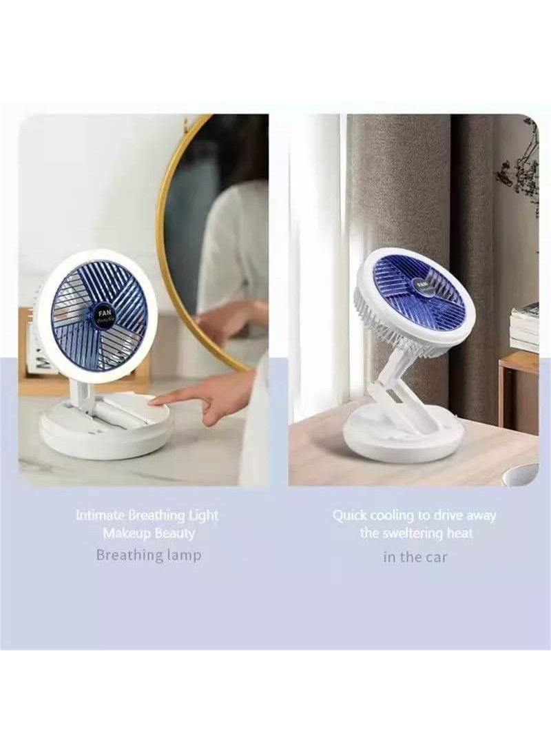 مروحة تربو، جهاز تدوير هواء بـ 4 سرعات مع ضوء، مروحة قابلة للطي ببطارية مع إضاءة للمنزل والمكتب والأماكن الخارجية والسقف ويثبت على الحائط  (أبيض) (مع إضاءة)-2546 - Image 5