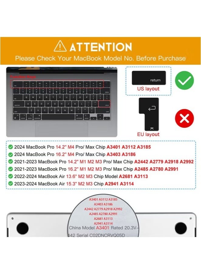 Premium Keyboard Cover for M2 M3 MacBook Air 15 inch A2941 A3114, M2 M3 MacBook Air 13.6" A2681 A3113, 2024 2023 2022 2021 MacBook Pro 14" 16" M4 M3 M2 M1 Chip Pro/Max, US ANSI Layout  - Image 2
