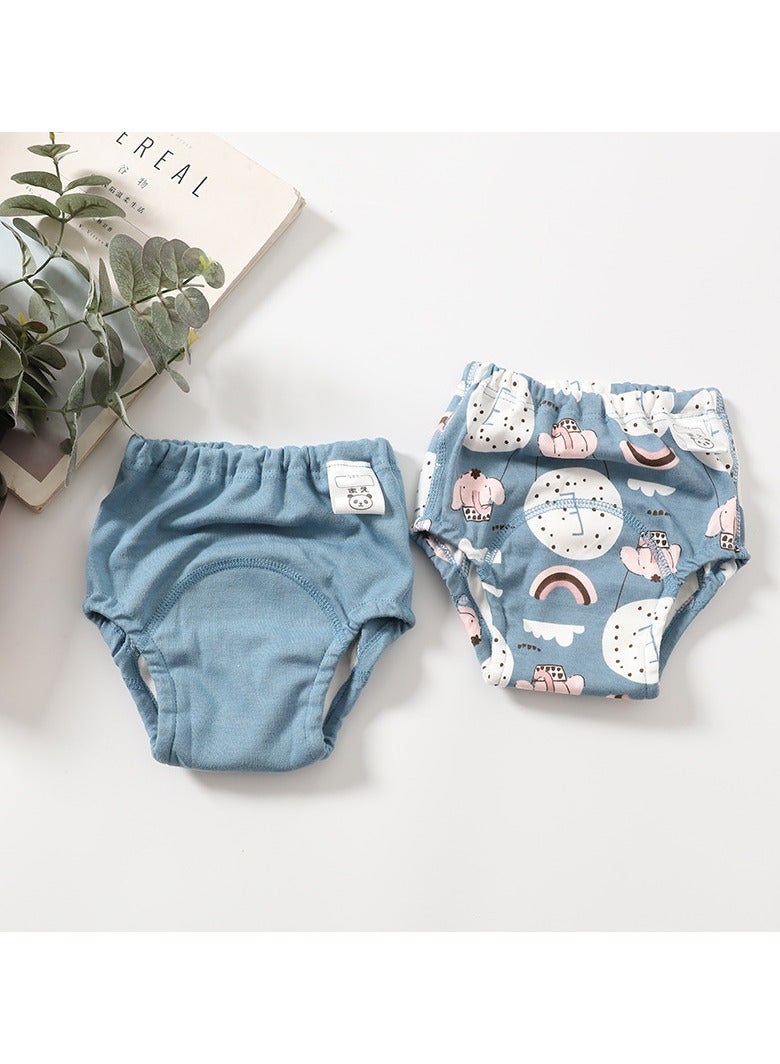 سروال تدريب قطني مكون من قطعتين للأطفال، 6 طبقات، ملابس داخلية قابلة للتنفس وقابلة للغسل بنمط فيل لطيف لتدريب الأطفال على استخدام المرحاض - Image 1