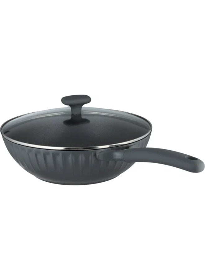 ROBUST Frying Pan, 30cm,  Non-Stick, Deep Round, Glass Lid - Dark Grey - Image 2