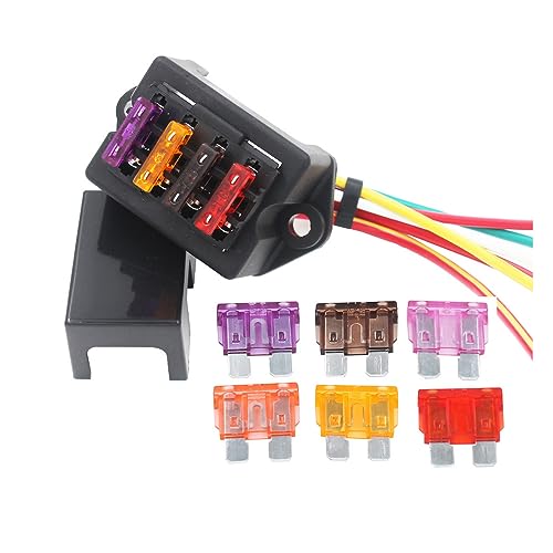 Gebildet 2-Input 4-Output Car Standard Blade Fuse Holder (Apply to 1~40 AMP), ATC ATO 4 Way Fuse Box with Wire for Car/Boat/Marine/Trike, with 10 Blade Fuse (3A/5A/7.5A/10A/15A/20A/25A/30A/35A/40A) - Image 1