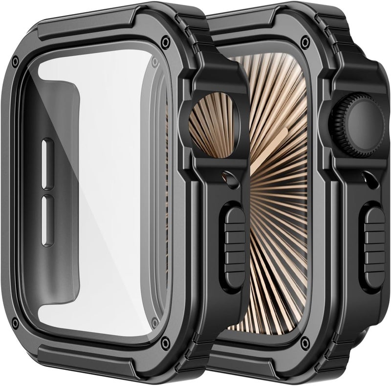 Adepoy 2 Pack Rugged Case Compatible for Apple Watch 42mm Series 11 10 with Tempered Glass Screen Protector, Military All Around Hard TPU Protective Cover Case Shockproof Bumper for iWatch Men 42mm - Image 1