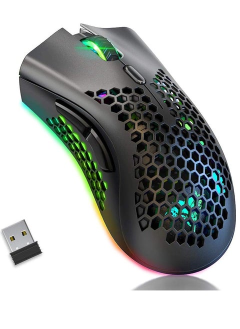 KM-1 Wireless RGB Gaming Mouse,Optical 3,200 DPI Honeycomb Shell, 8  Buttons, 3 Adjustable DPI, USB Receiver for Laptop PC Mac
