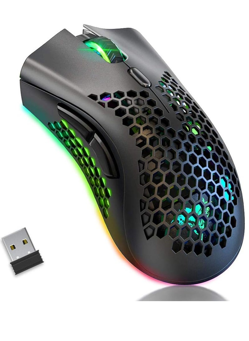 بينغو - ماوس ألعاب KM-1 لاسلكي RGB، غطاء قرص العسل البصري 3200 نقطة لكل بوصة، 8 أزرار، 3 نقاط لكل بوصة قابلة للتعديل، جهاز استقبال USB لأجهزة الكمبيوتر المحمول وأجهزة Mac - Image 1