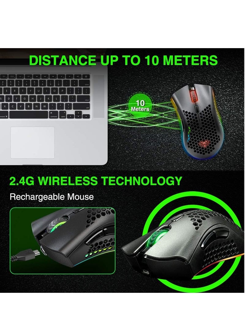 بينغو - ماوس ألعاب KM-1 لاسلكي RGB، غطاء قرص العسل البصري 3200 نقطة لكل بوصة، 8 أزرار، 3 نقاط لكل بوصة قابلة للتعديل، جهاز استقبال USB لأجهزة الكمبيوتر المحمول وأجهزة Mac - Image 1