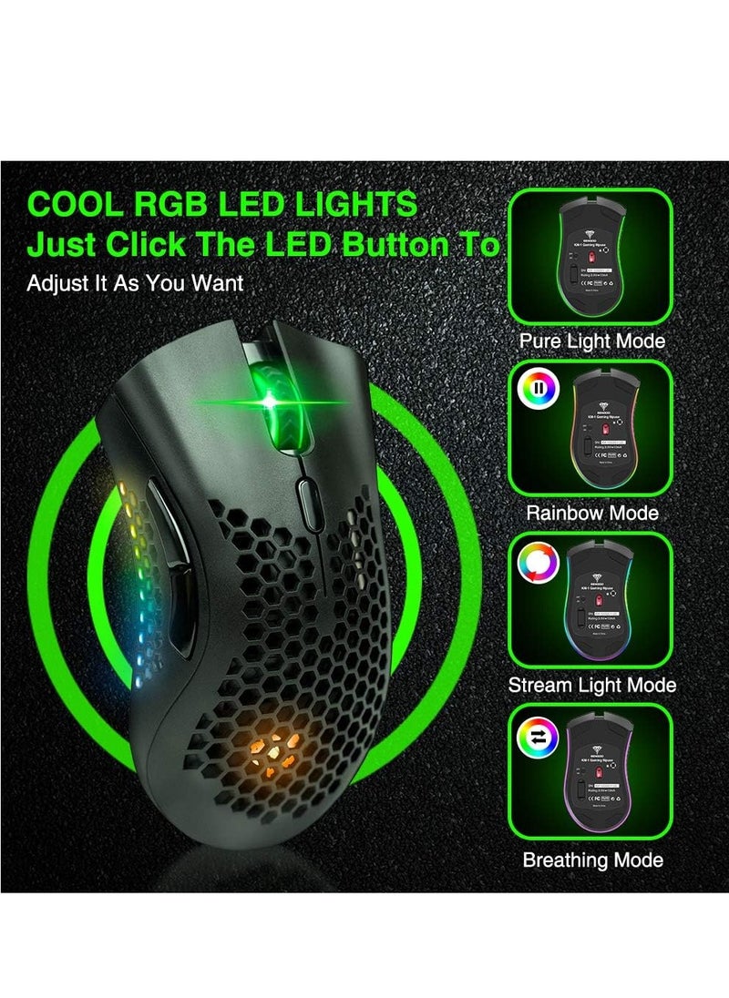 بينغو - ماوس ألعاب KM-1 لاسلكي RGB، غطاء قرص العسل البصري 3200 نقطة لكل بوصة، 8 أزرار، 3 نقاط لكل بوصة قابلة للتعديل، جهاز استقبال USB لأجهزة الكمبيوتر المحمول وأجهزة Mac - Image 1