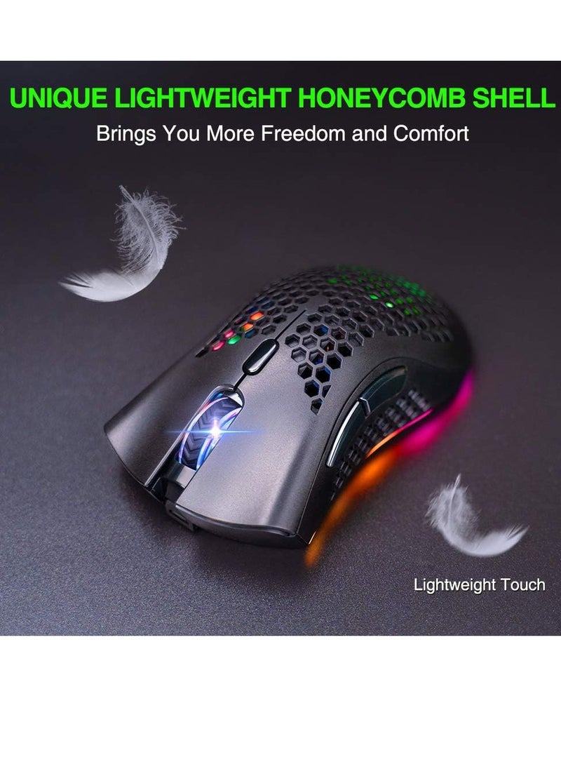 بينغو - ماوس ألعاب KM-1 لاسلكي RGB، غطاء قرص العسل البصري 3200 نقطة لكل بوصة، 8 أزرار، 3 نقاط لكل بوصة قابلة للتعديل، جهاز استقبال USB لأجهزة الكمبيوتر المحمول وأجهزة Mac - Image 1