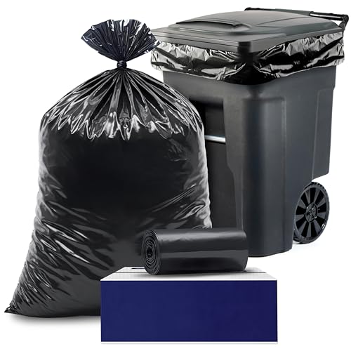 Plasticplace 64-65 Gallon Black Trash Bags, Heavy Duty Toter Can Liners, Tear & Leak-Proof, Industrial Strength, 25 Count, Large Garbage Bags for Kitchen & Commercial Use 1.2 Mil, 50" x 60" - Image 1