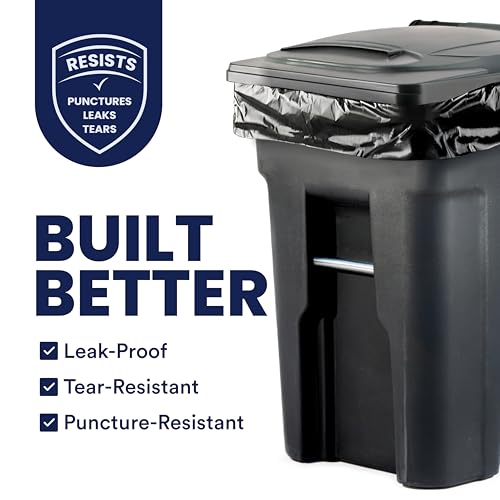 Plasticplace 64-65 Gallon Black Trash Bags, Heavy Duty Toter Can Liners, Tear & Leak-Proof, Industrial Strength, 25 Count, Large Garbage Bags for Kitchen & Commercial Use 1.2 Mil, 50" x 60" - Image 3