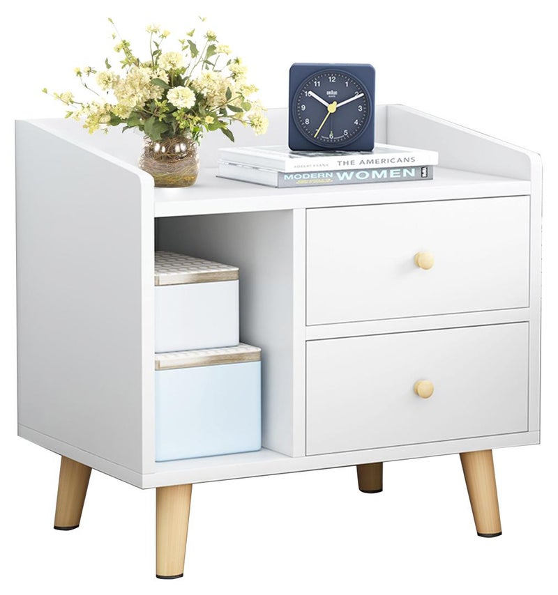 Sharpdo Simple Modern Style Double Drawer Bedside Table White 43*30*48CM - Image 1