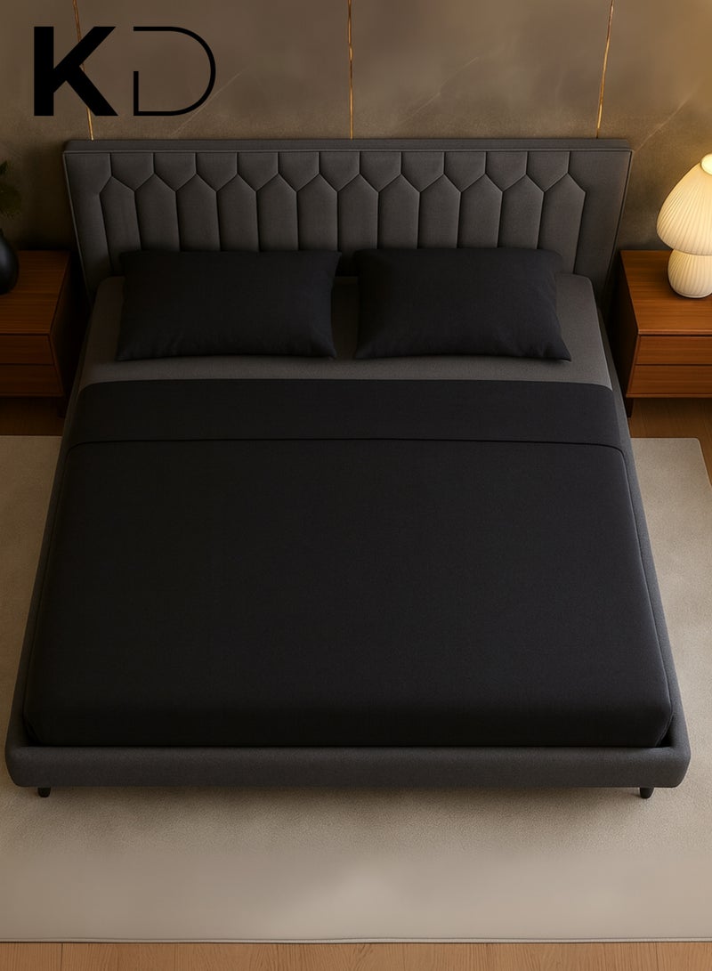 KustomDeco Meadow Modern Upholstered Bed Frame with Tall Padded Headboard Grey Velvet Fabric, Customizable Design Double Size 120x200cm Platform Bed with Sturdy Wooden Slats For Uae Furniture - Image 3