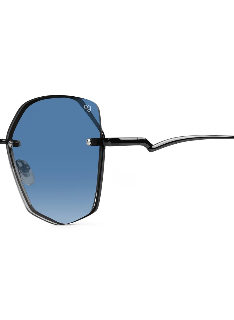 Woggles Latest & Stylish UV Protected Dusk BlueX Black Oversized Rimless Sunglasses for Women