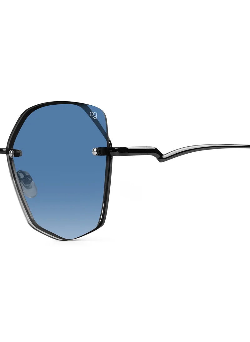 Woggles Latest & Stylish UV Protected Dusk BlueX Black Oversized Rimless Sunglasses for Women
