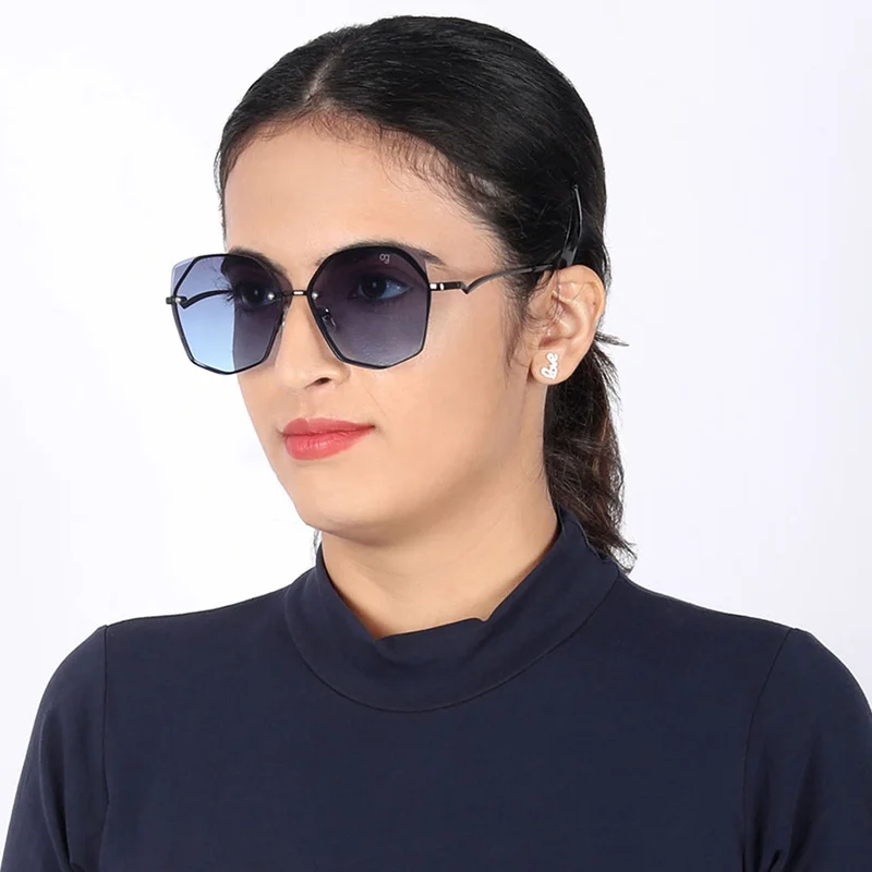 Woggles Latest & Stylish UV Protected Dusk BlueX Black Oversized Rimless Sunglasses for Women