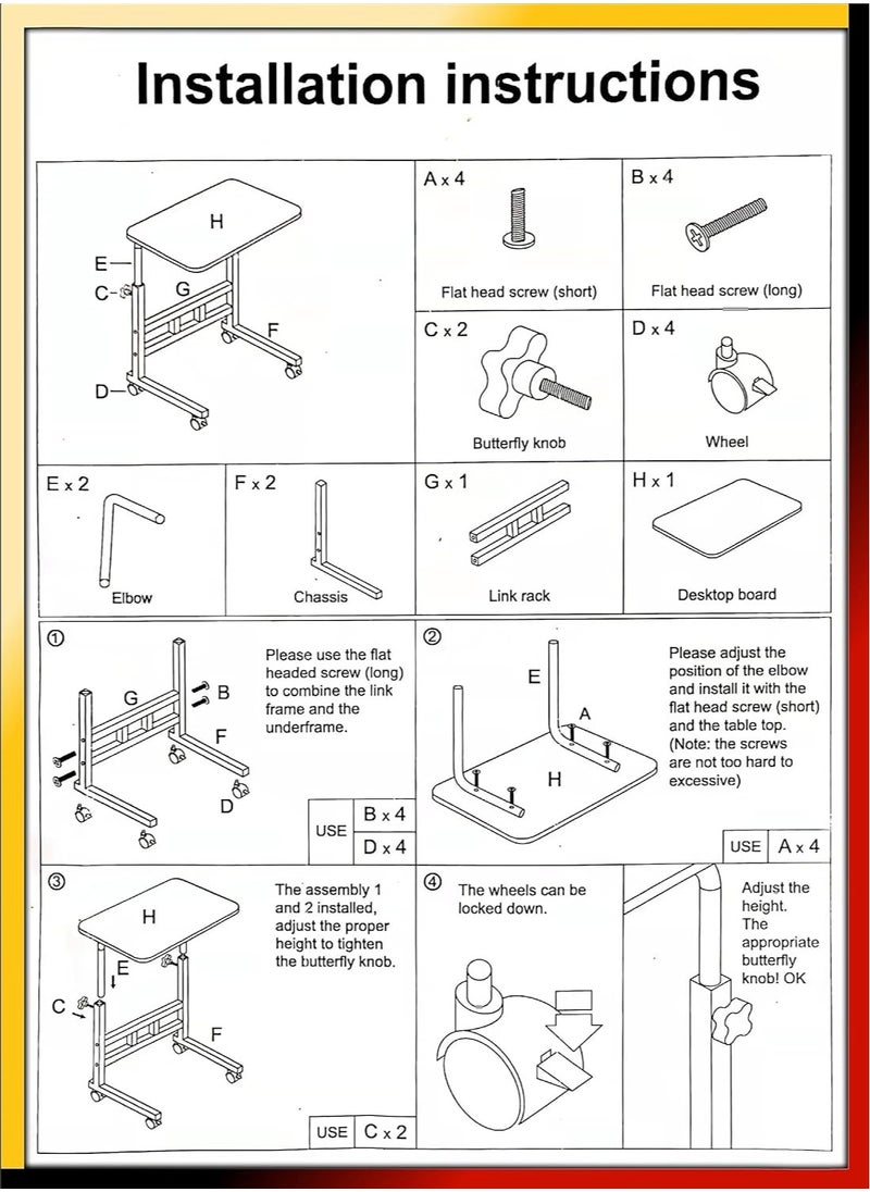 DubaiGallery - Upgraded Metal Base Adjustable Multipurpose Movable Desktop Computer Mobile Laptop Desk Home And Office Desks For Work and Study Moveable Portable Coffee Overbed Tray Bedside Sofa Table - Image 1